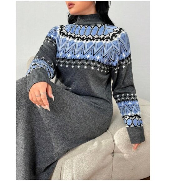 NEW! Mulvari Plus Size Stand Collar Long Sleeve Minimalist Long Sweater Dress - Picture 3 of 3